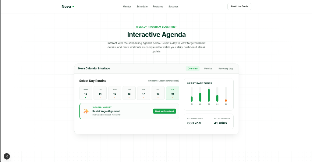 Screenshot of Nova Calendar Blueprint showcasing high-fidelity developer UI layout.